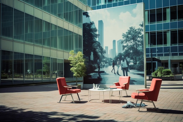 Imagem ao ar livre em frente à construção de um escritório moderno