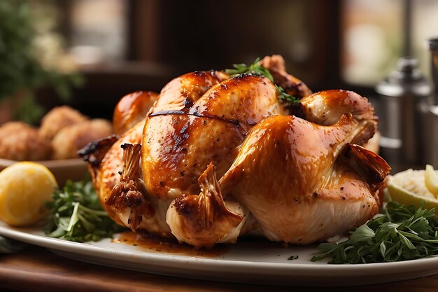 Foto imagem aproximada de frango assado no mercado