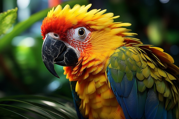 Imagem aproximada de papagaio arara com penas coloridas no fundo da natureza AI Generative