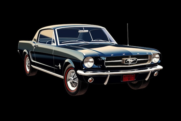 imagem arafada de um carro mustang clássico em um fundo preto generativo ai