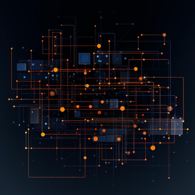 imagem arafada de um fundo escuro com pontos laranja e azuis generativos ai