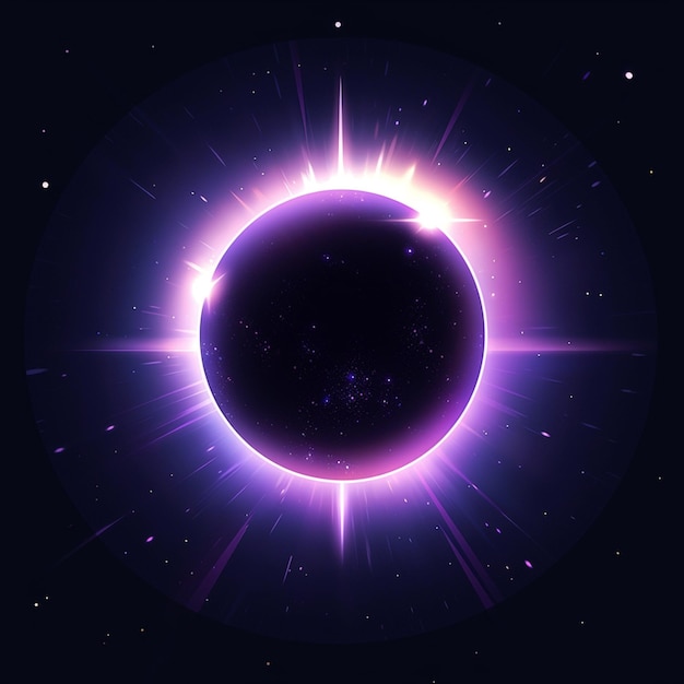 imagem arafada de um sol roxo brilhante no meio de um espaço escuro gerador de IA