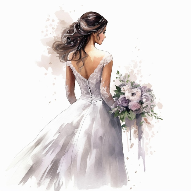 imagem arafada de uma mulher em um vestido de noiva segurando um buquê generativo ai