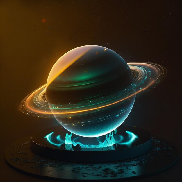 Imagem Arafed de um saturno brilhante com um anel em torno dele generative ai