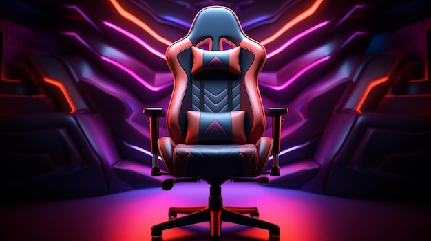 Imagem Arafed de uma cadeira de jogos com uma IA generativa de assento vermelho e preto