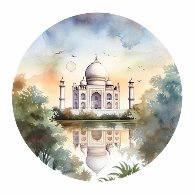 imagem arafed de uma pintura a aquarela de um taj mahal generativo ai