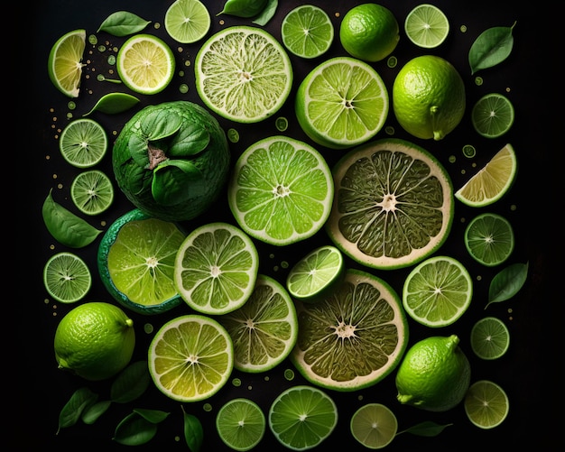 Imagem arrafada de um grupo de limões e fatias de limão