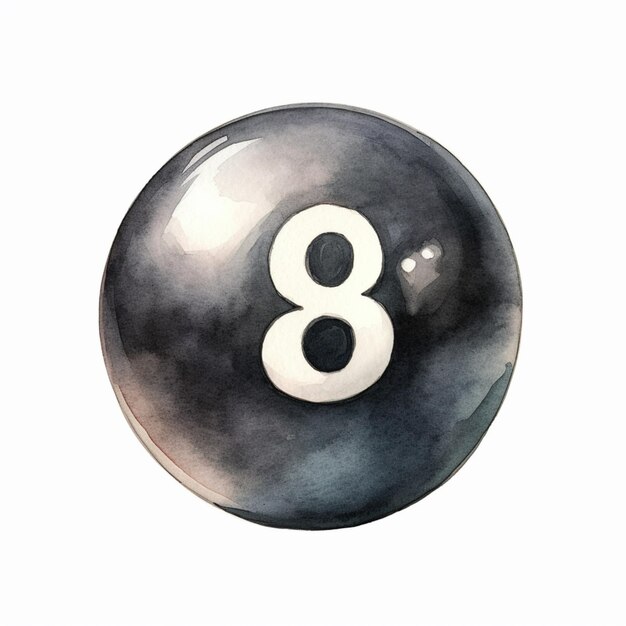 Foto imagem arrafada de uma bola de oito preto e branco com um oito branco sobre ele