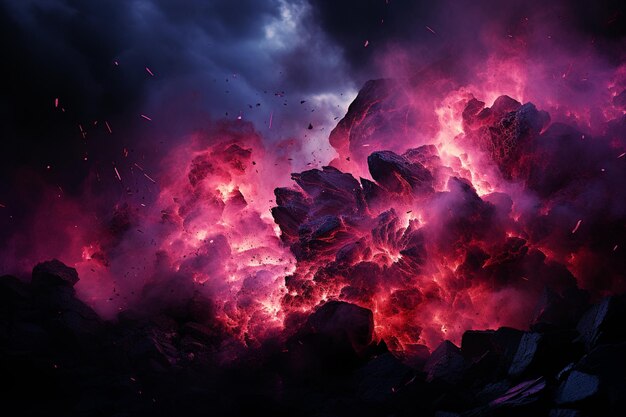 imagem arrafada de uma explosão de lava com cores vermelhas e roxas generativ ai