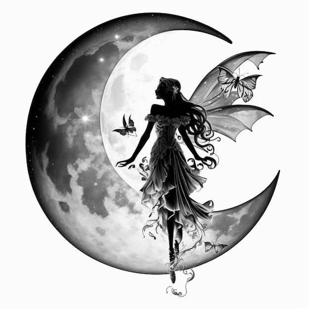 imagem arrafada de uma mulher com asas de dragão voando sobre uma lua generativa ai