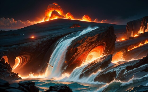 Foto imagem artística de chamas de mar escuridão realismo futurista