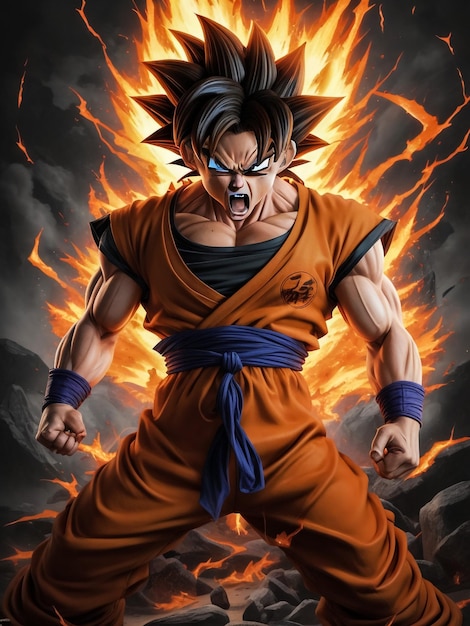 Imagem artística de desenho animado de ultra instinto goku fundido