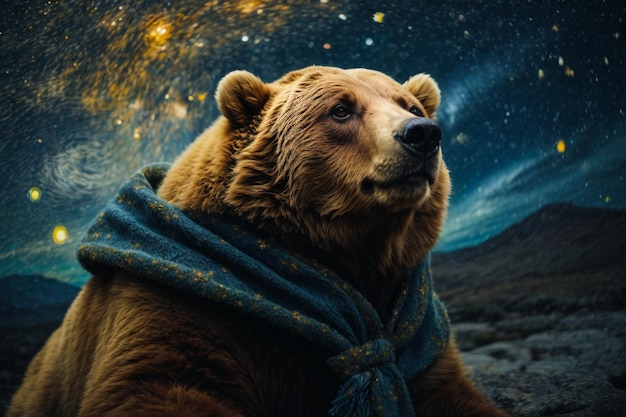 Foto imagem artística de rua de urso flutuando no espaço