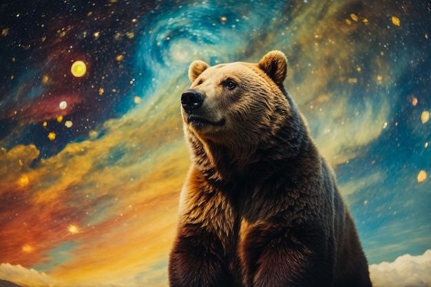 Imagem artística de rua de urso flutuando no espaço