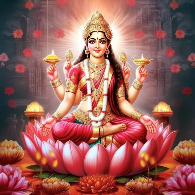 Imagem brilhante da IA generativa da deusa hindu Lakshmi