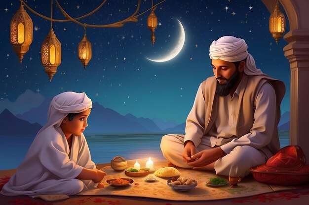 Imagem cativante do mês de ramadan celebrando a reflexão espiritual e os laços comunitários