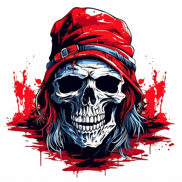 imagem caveira fumando usando chapéu balde vermelho preto design para camiseta capa de caneca