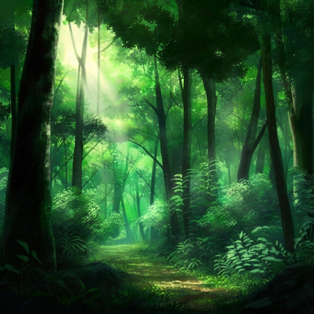 Imagem colorida da floresta no estilo anime