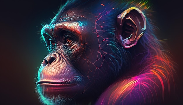 Imagem colorida de animal de macaco bonito de arte AI