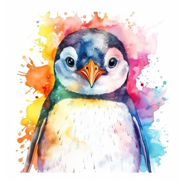 Imagem colorida de ilustração aquarela pinguim isolada em fundo branco