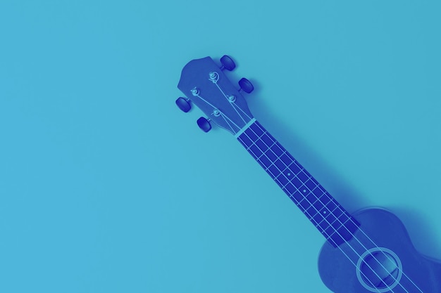 Imagem colorida de um ukulele em um fundo claro instrumento musical flat lay