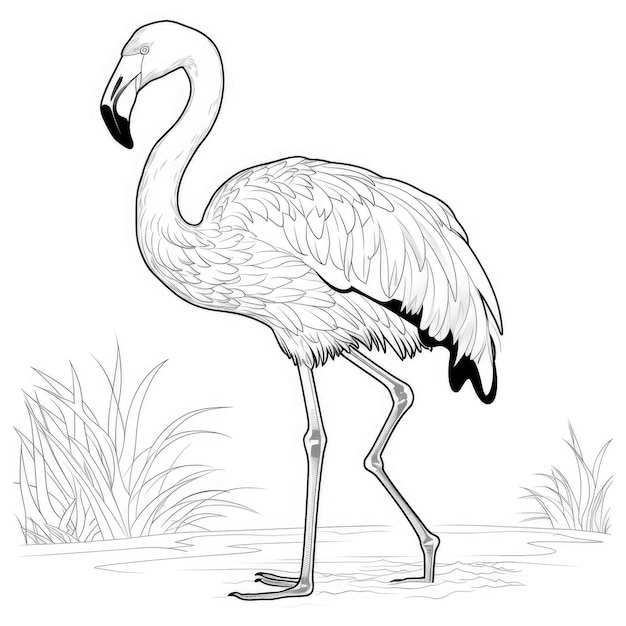 Imagem colorida em preto e branco de um flamingo