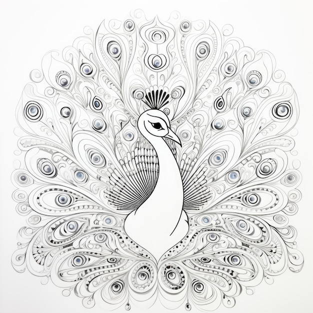 Imagem colorida em preto e branco de um pavão