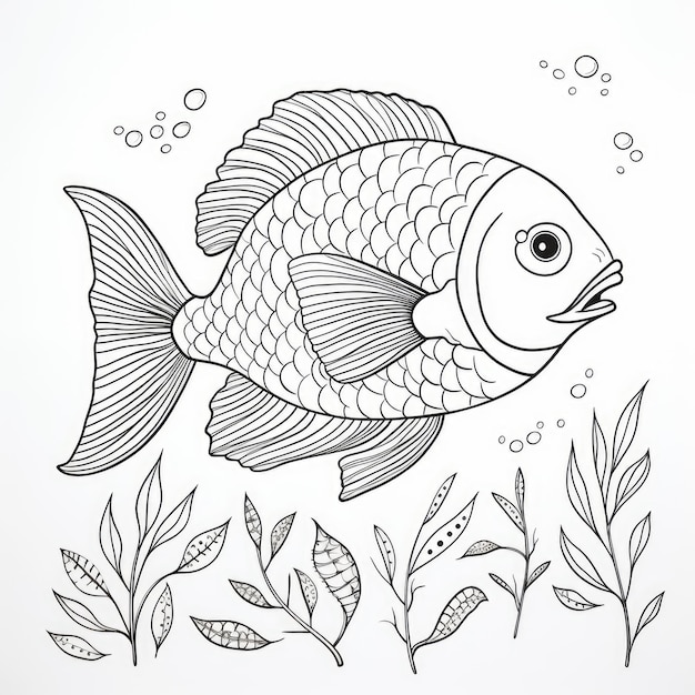 Imagem colorida em preto e branco de um peixe