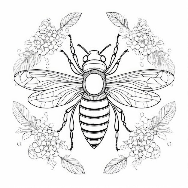 Imagem colorida em preto e branco de uma abelha
