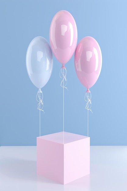 Imagem comercial renderizada em 3D para revelar gênero com balões de fundo simples