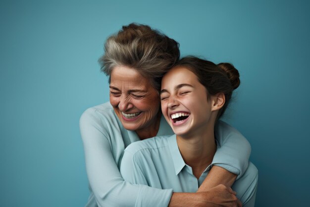 Imagem comovente de uma mulher mais velha abraçando uma jovem