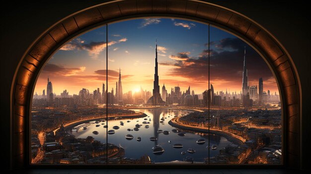 Imagem completa de Dubai no momento do pôr-do-sol