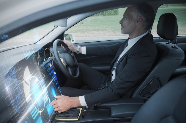 Imagem composta da interface do carro de tecnologia