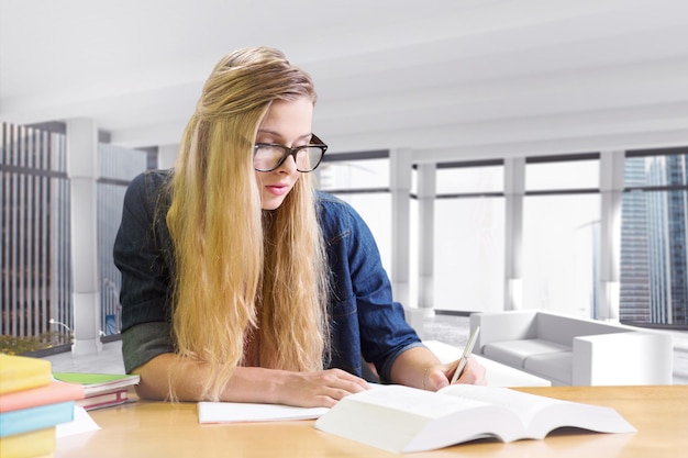 Imagem composta de aluno estudando na biblioteca