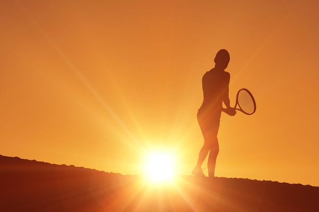 Imagem composta de atleta feminina jogando tênis
