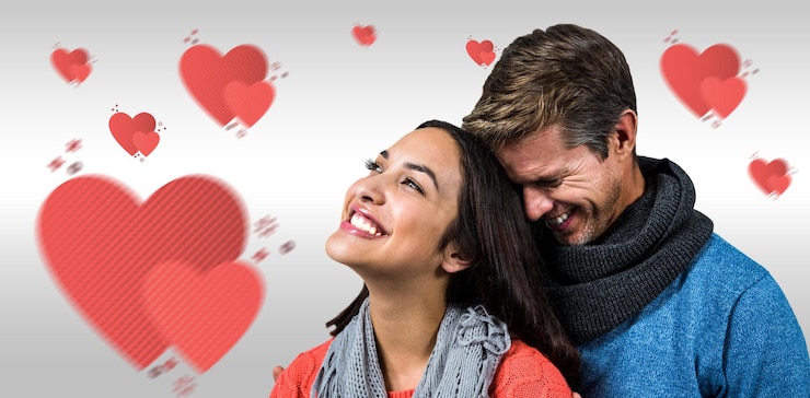 Foto imagem composta de closeup de casal sorridente