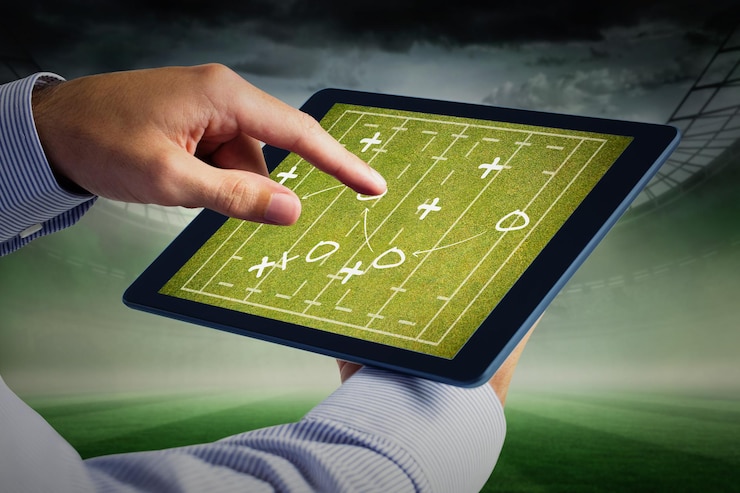 Foto imagem composta de homem usando tablet pc