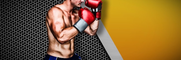 Imagem composta de vista lateral de boxeador atlético em fundo branco