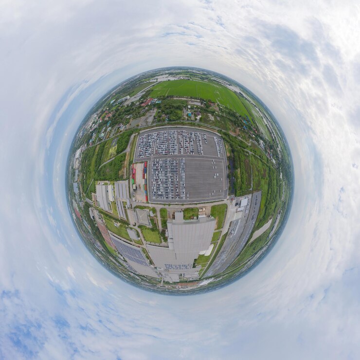 Foto imagem composta digital de edifício de vidro contra o céu