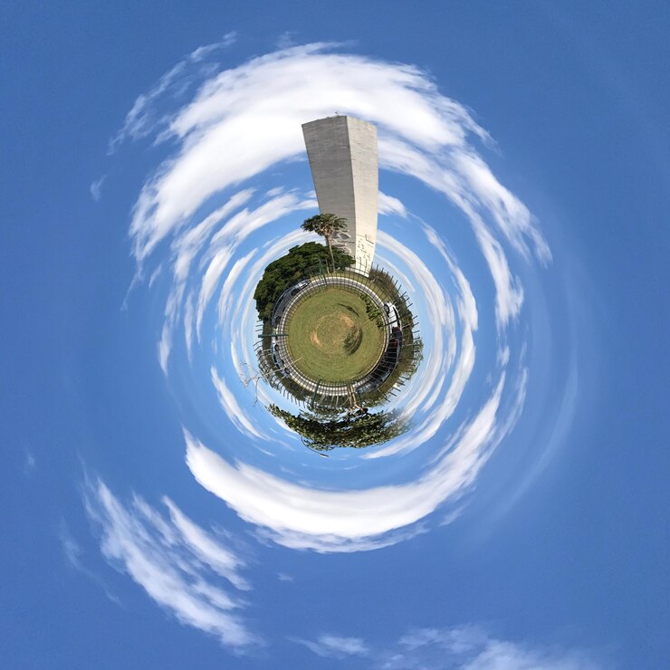Foto imagem composta digital de edifício em terra contra o céu
