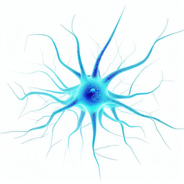 Foto imagem conceitual com célula de neurônio isolada no branco
