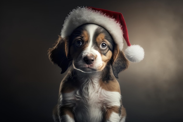 Imagem conceitual de um cachorro usando um chapéu de Papai Noel para as férias e o ano novo