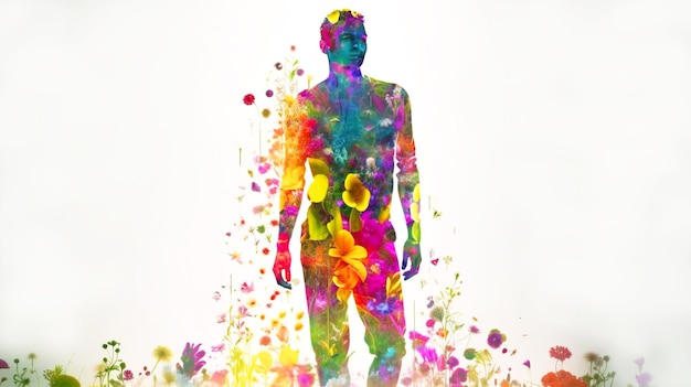 Imagem conceitual do Dia da Saúde de um homem de flores de grama Pessoa fictícia criada com IA generativa