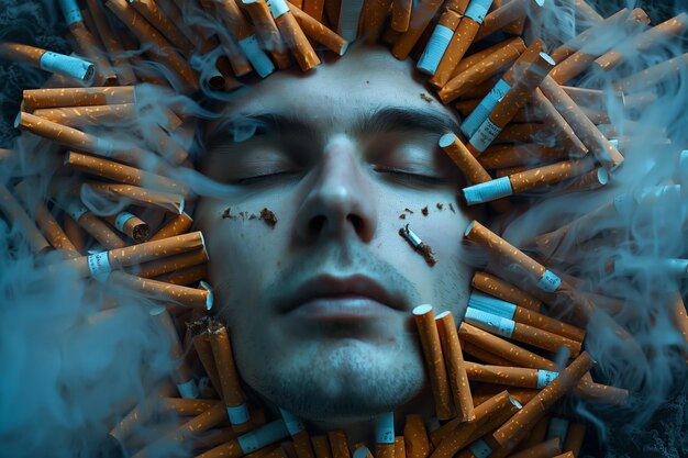 Foto imagem conceitual do vício e dos perigos do cigarro