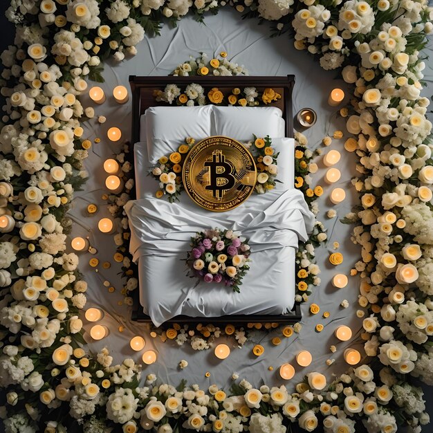 Foto imagem conceitual retratando bitcoins com um fim simbólico com um c dourado