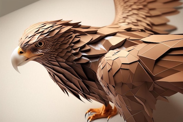 Imagem da arte de origami de papel Feito à mão águia de papel selvagem Animais ilustração generativa AI