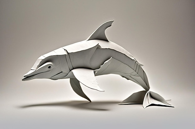 Imagem da arte de origami de papel Golfinho de papel feito à mão Peixe ilustração de animais subaquáticos IA generativa