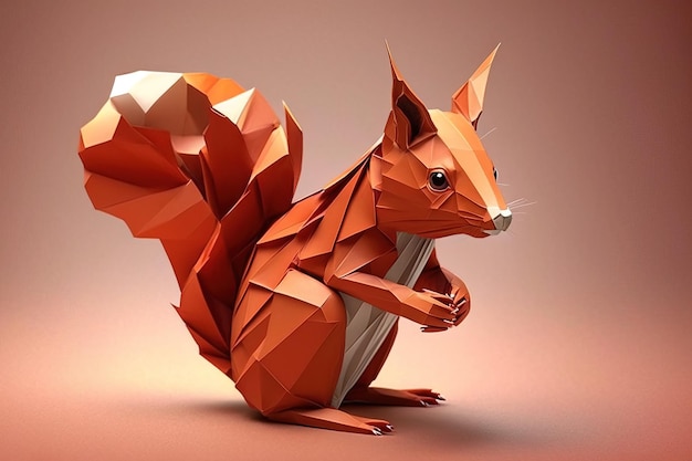 Foto imagem da arte de origami de papel papel feito à mão esquilo vermelho animais selvagens ilustração generativa ia