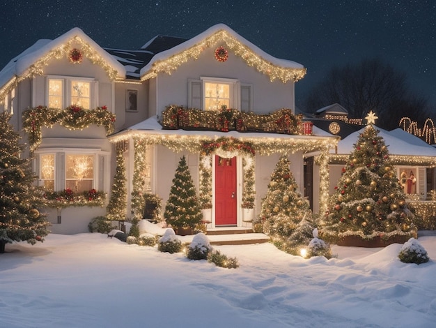 Imagem da decoração da casa lá fora no Natal