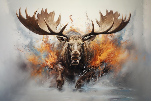Imagem da fantasia de veados, alces, chamas e poluição atmosférica Animais selvagens Ilustração IA generativa